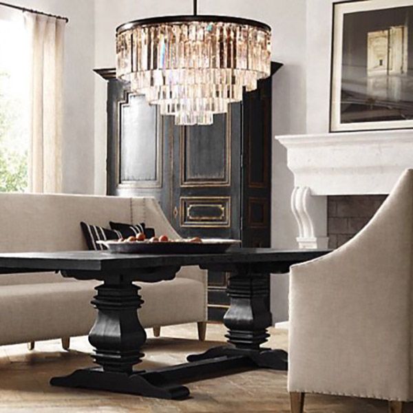 Подвесная люстра RH 1920s Odeon Clear Glass Fringe Chandelier D110 110*11*90 см, 33*E14*40W, ImperiumLoft 40.292, Чёрный