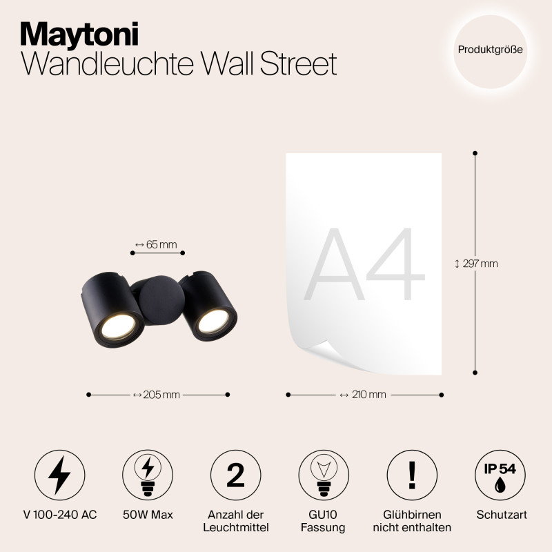 Настенный уличный светильник Maytoni Outdoor Wall Street O010WL-02B черный