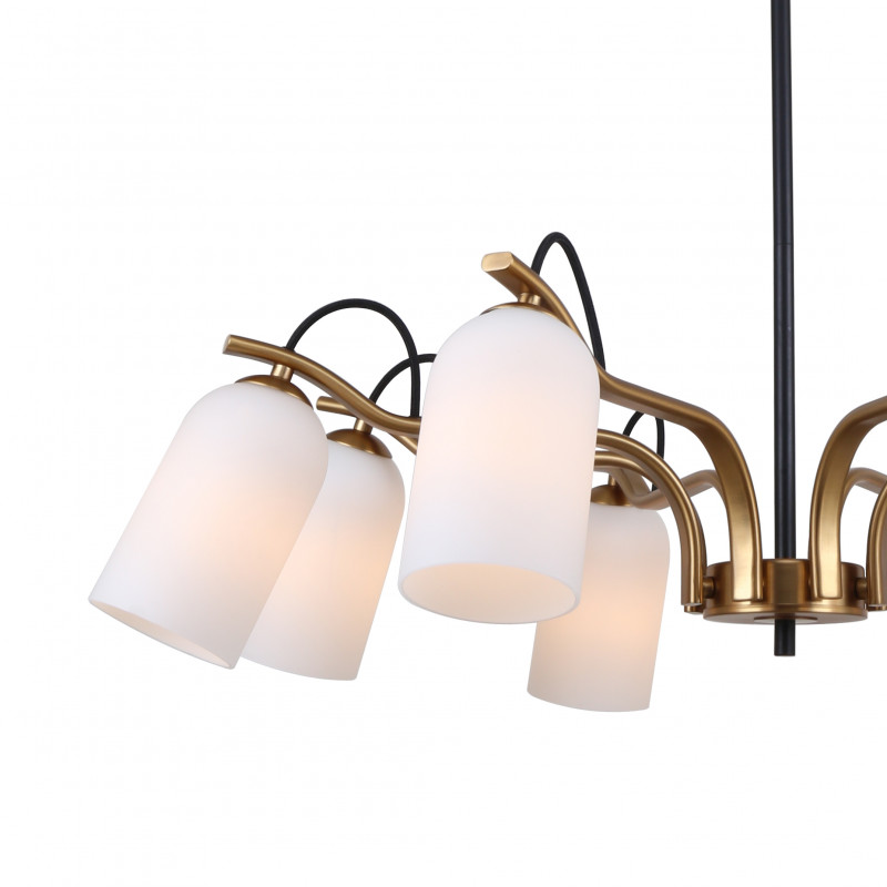 Люстра 2в1 Favourite Grover 2668-8P, D820*H320/920, каркас темно-серого цвета и цвета латуни, плафоны из белого стекла