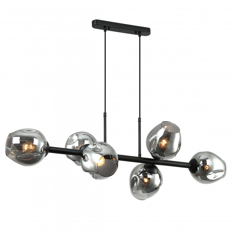 Подвесная люстра Favourite Traube 2361-6P, L980*W400*H300/1300, каркас черного цвета, серое зеркальное стекло