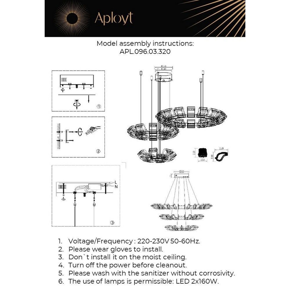 Подвесная люстра 130 см, 320W, 3000-4000K, Aployt Irena APL.096.03.320, золото