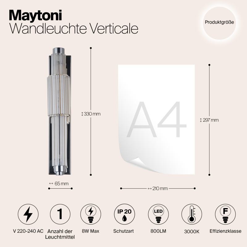 Светильник 33 см, 8W, 3000K, Maytoni Verticale MOD308WL-L9CG3K, хром