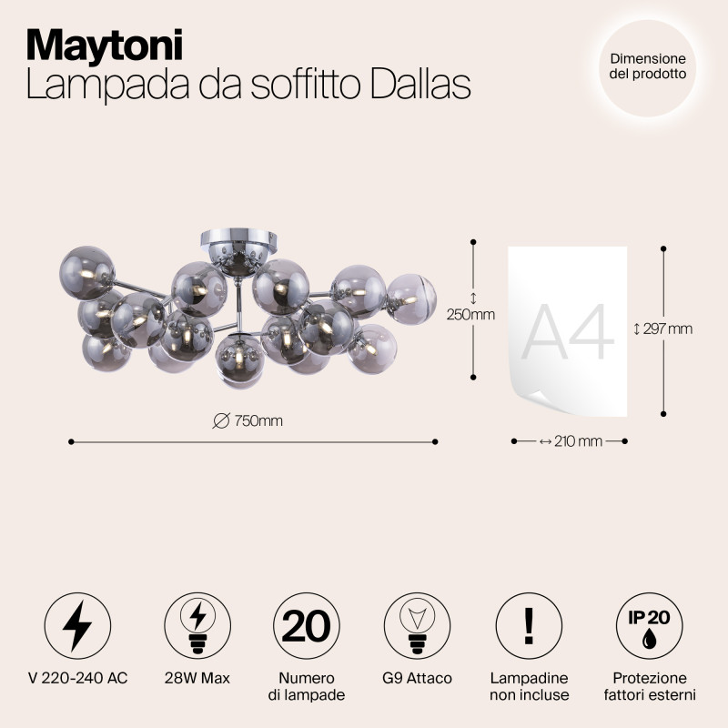Потолочная люстра Maytoni Dallas MOD545PL-20CH, диаметр 75 см, хром, дымчатое стекло
