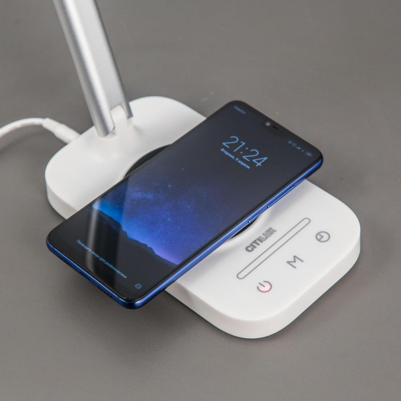 Настольный светильник светодиодный с USB+Qi Citilux Ньютон CL803051, белый с серебром