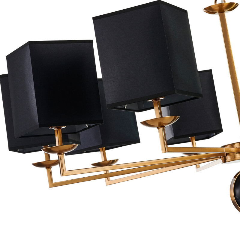 Подвесная люстра Favourite Diva 2822-10P, D1000*H490/1555(H580/1645), античная латунь, плафоны из черной ткани, декор - имитация черного мрамора, каркас можно монтировать как вверх, так и вниз плафонами.