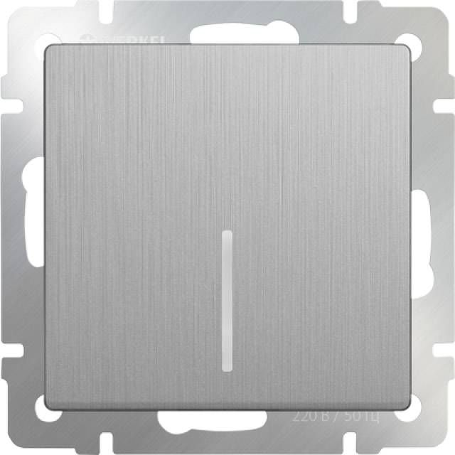 WL09-SW-1G-2W-LED / Выключатель одноклавишный проходной с подсветкой (cеребряный рифленый), 4690389085123
