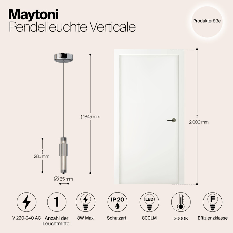 Светильник 12 см, 8W, 3000K, Maytoni Verticale MOD308PL-L9CH3K, хром
