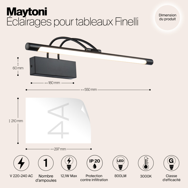 Подсветка 55 см Maytoni Finelli MIR004WL-L12B, черный