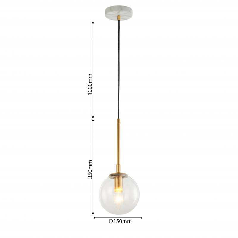 Подвес Favourite Marmore 2671-1P, D150*H350/1350, Каркас золотого цвета и цвета мрамора, плафон из прозрачного стекла