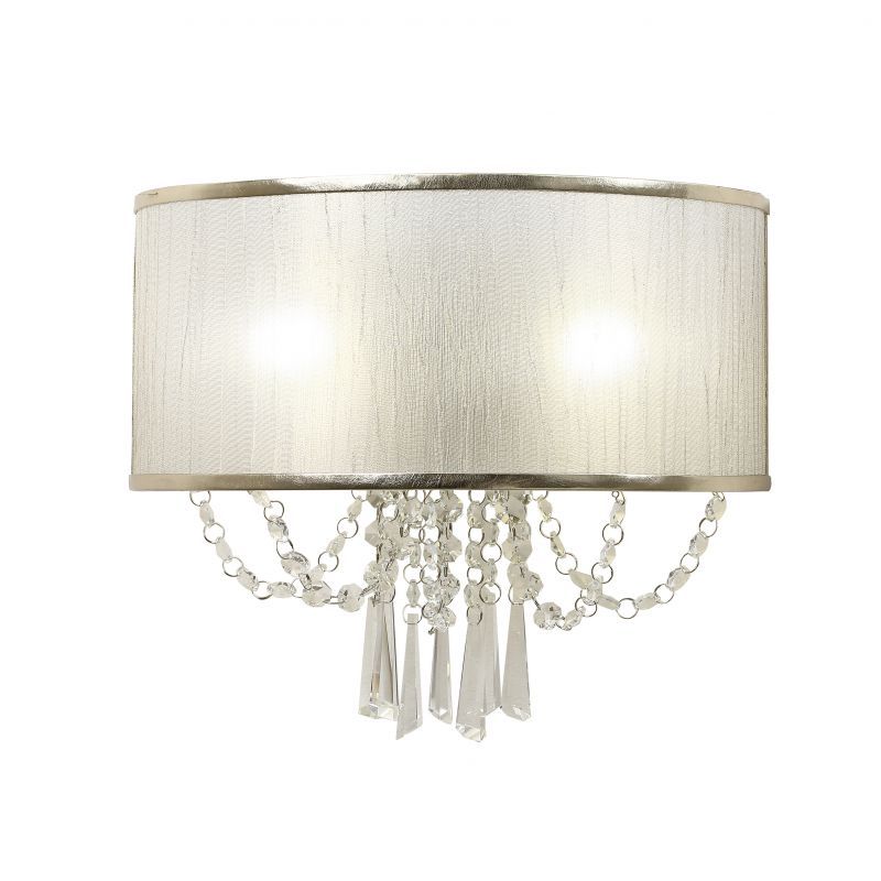 Бра F-Promo Elfo 3043-2W, D160*W320*H270, французское серебро, плафон из полупрозрачной ткани цвета шампанского отделан тесьмой из золотистой экокожи, декор из хрусталя высшего ка