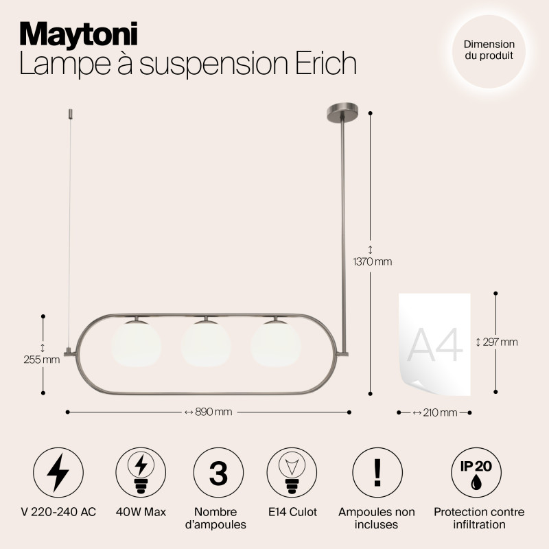 Светильник 89 см, Maytoni MOD221PL-03N, никель