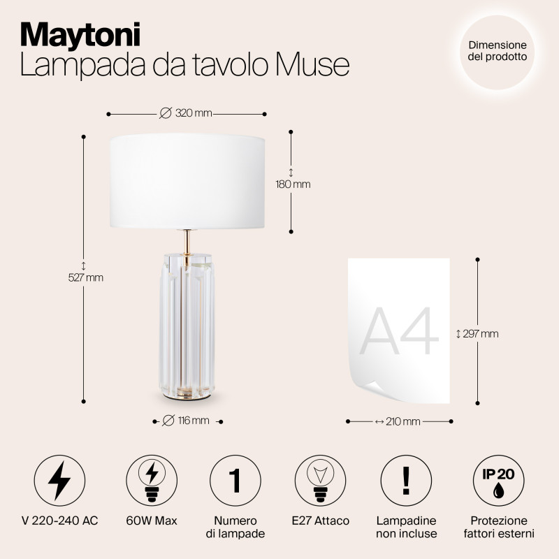 Светильник 53 см, Maytoni Muse MOD304TL-01G, золото