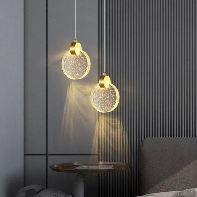 Светильник DZN-64626 ЗОЛОТАЯ БРОНЗА  D160/H1500/1/LED/.W/4000K акриловый диск 160мм с пузырьками 25-04