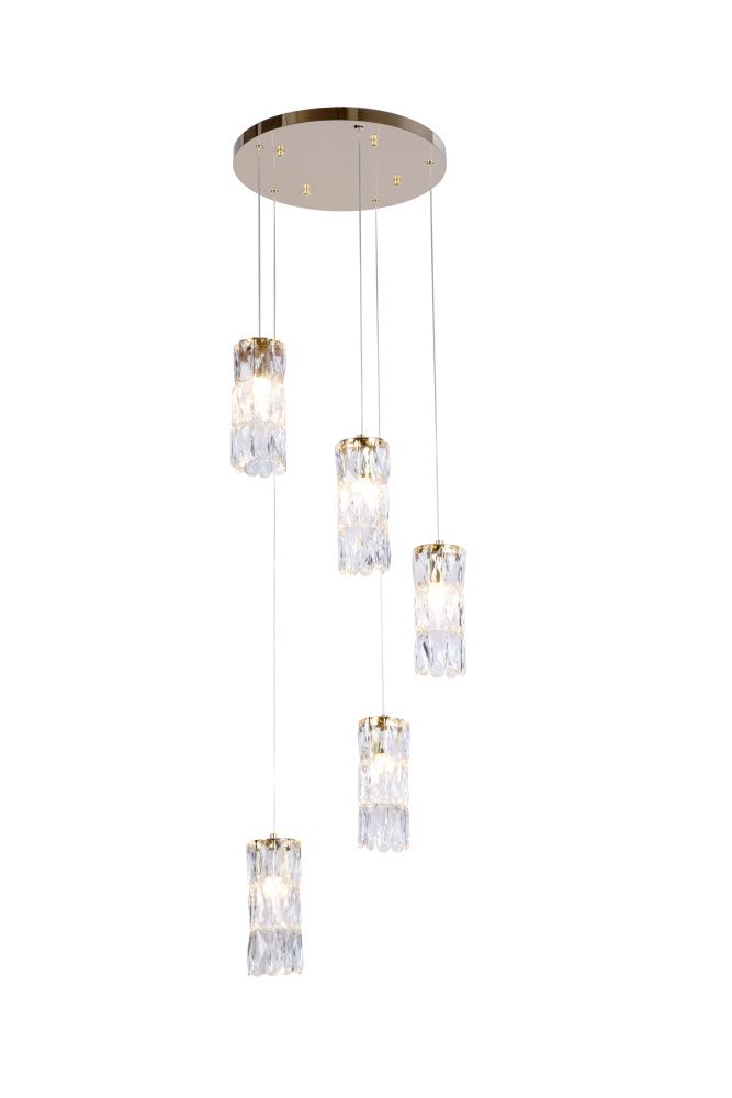 Люстра Ø420 x H1800 мм, E14 5*40W (200W) NewRgy GOLD+CLEAR (Золото + Прозрачный Хрусталь) 5076-5GD GOLD+CLEAR