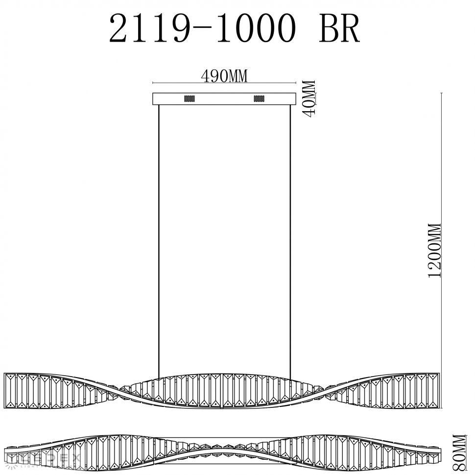 Подвесной светильник 100*8-120 см, LED*15W, 4000K, iLedex Woodstock 2119-1000 BR, Латунь
