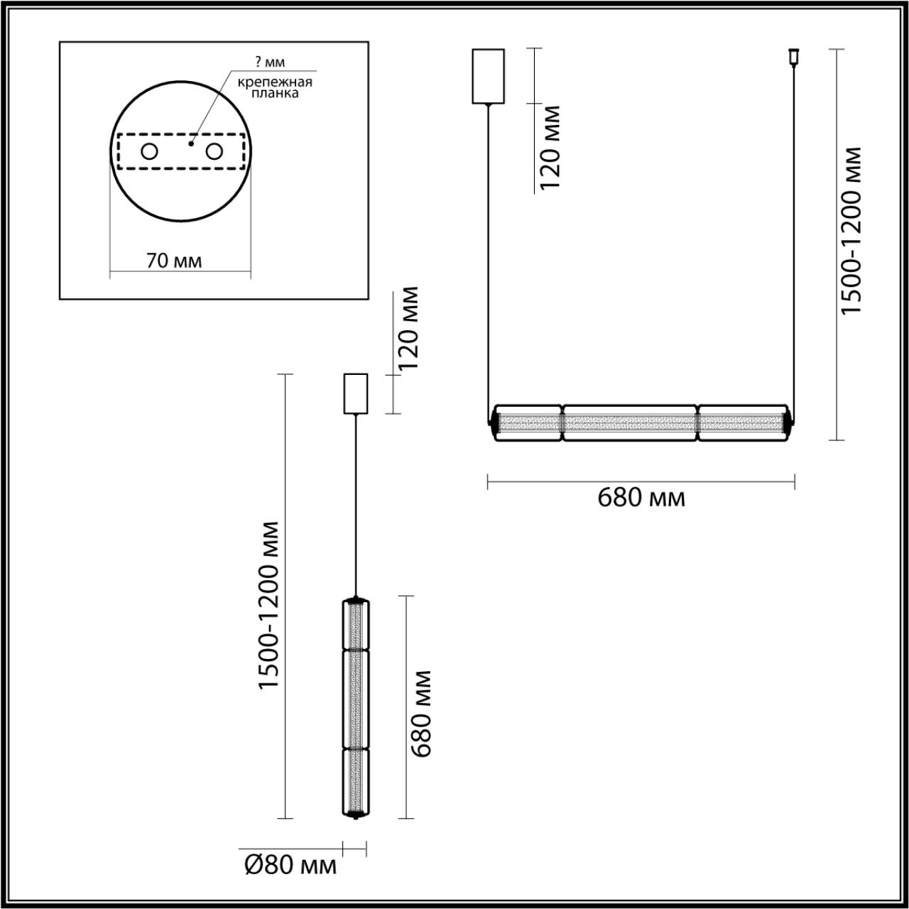 Подвесной светильник 68*8*150 см, 1 LED*19W, 3000 К, Odeon Light Fau, античная бронза 6688/19L
