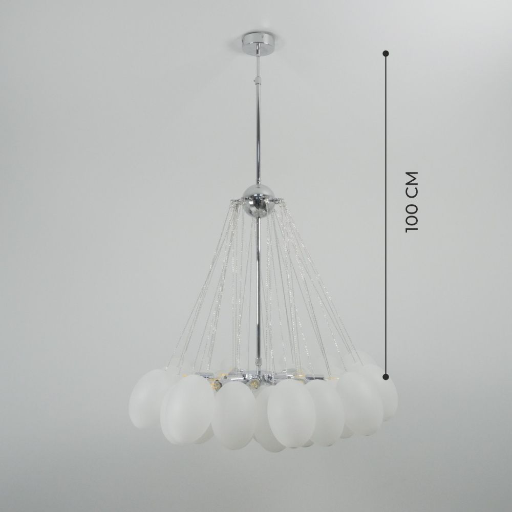 Светильник ElegantLight DZN-21762 ХРОМ+БЕЛЫЙ МАТОВЫЙ D/H/12/E14/40W+37 стеклянных плафонов без ламп GRAPE 23-12