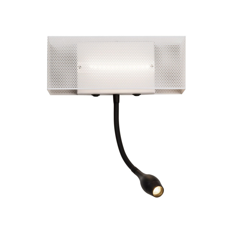 Бра Favourite Twin 4066-2W, D85*W260*H365, каркас белого цвета, лента-LED, прямоугольный металлический плафон с перфорацией, поворотный спот LED черного цвета, два выключателя
