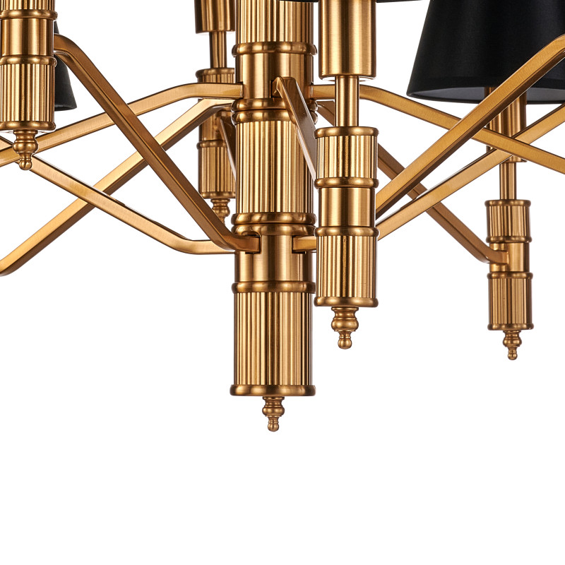 Подвесная люстра Favourite Flagship 2933-10P, D840*H480/1570, античной латуни, плафоны из черной атласной ткани