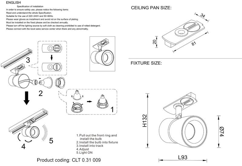 Светильник трековый однофазный 7 см, Crystal Lux CLT 0.31 009 BL-CH Черный/хром