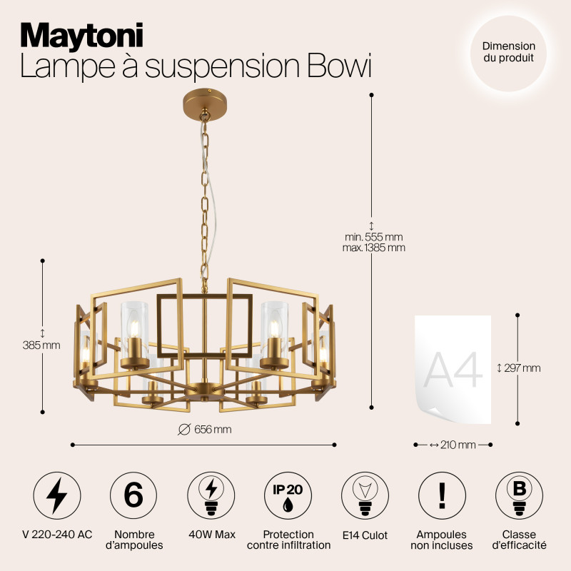 Подвесная люстра Maytoni Bowi H009PL-06G, золото, диаметр 65.6 см