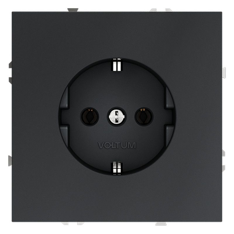 Розетка встраиваемая Voltum S70 с заземлением 16А, графит пластик Soft touch VLS040107