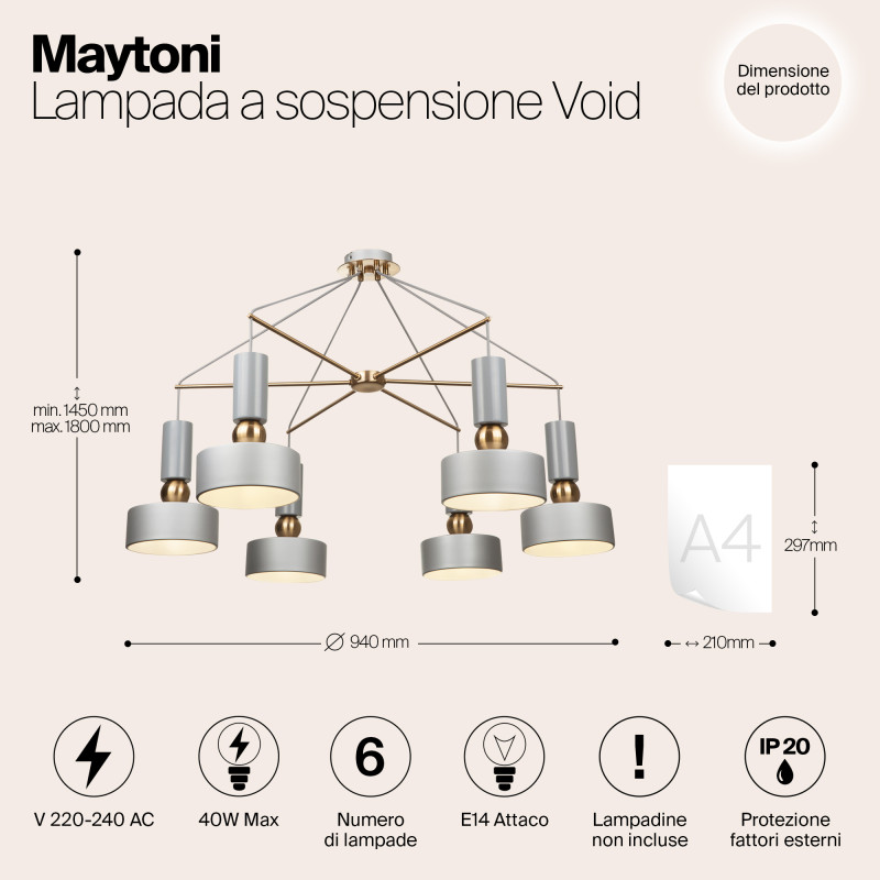 Подвесная люстра Maytoni Void MOD030PL-06GR серый, диаметр 94 см