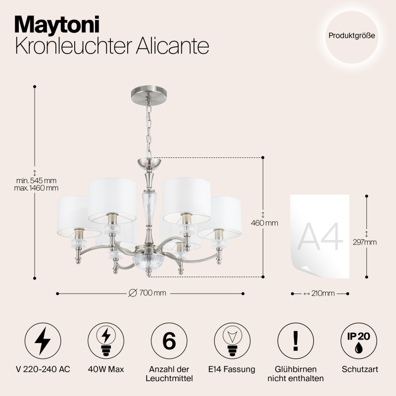 Подвесная люстра Maytoni Alicante MOD014CL-06N, белый, диаметр 70см