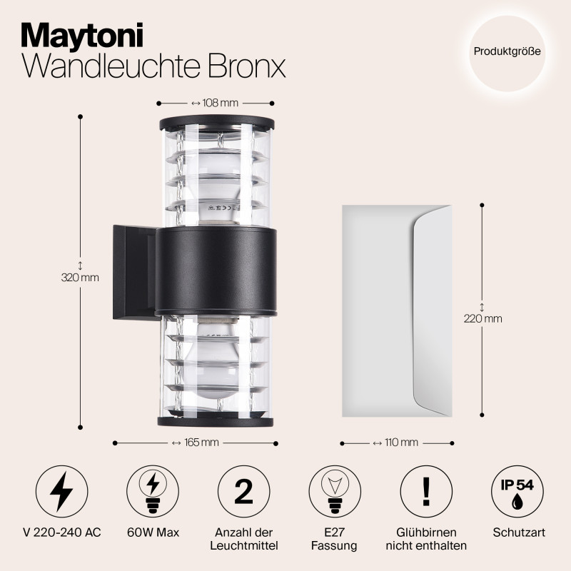 Уличный настенный фонарь Maytoni Bronx O576WL-02B, черный