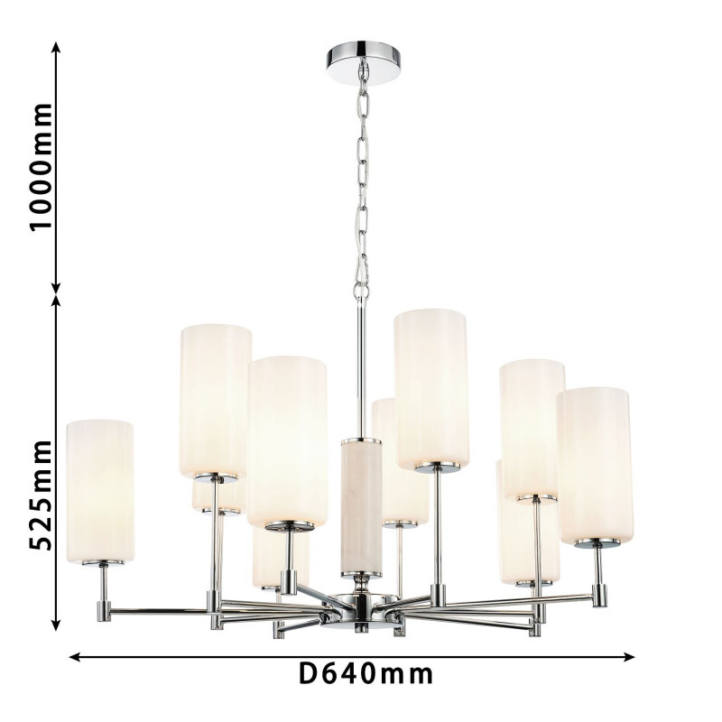 Подвесная люстра Favourite Palmarius 2814-10P, D840*H385/1610, хром, плафоны из белого матового стекла, декоративный элемент из белого мрамора