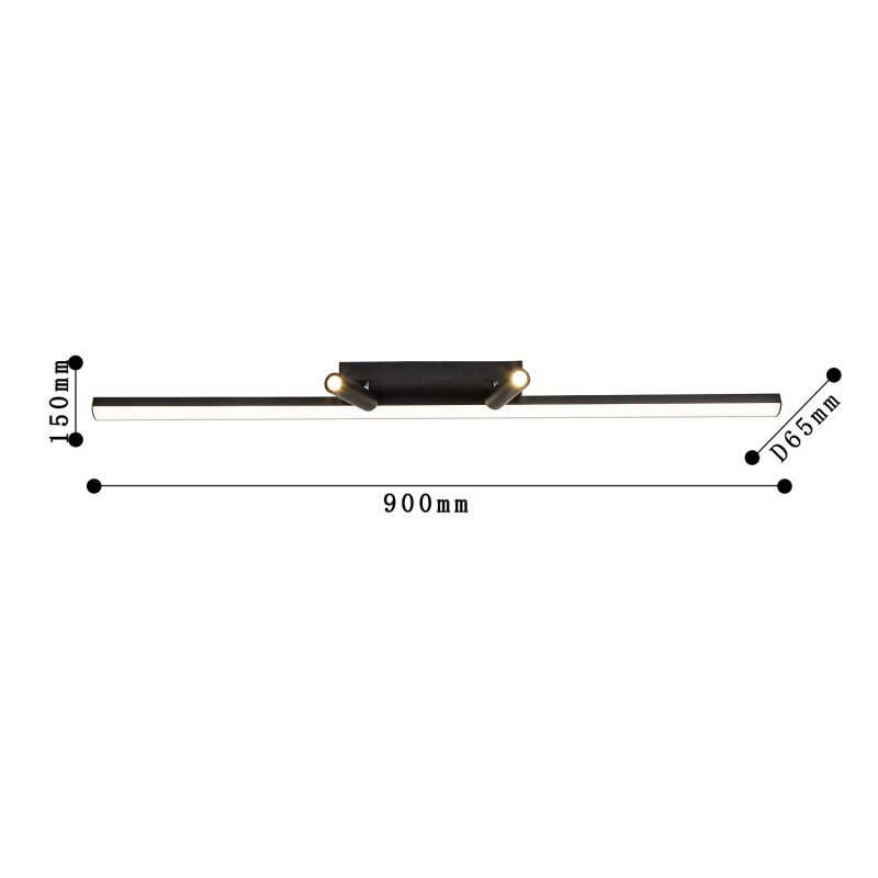 Подсветка 65 см Favourite Reticenza 4089-2C, L900*W65*H150, каркас черного цвета, два источника света - профиль со встроенной лентой-LED и два поворотных спота LED, пульт дистанционного управления в комплекте