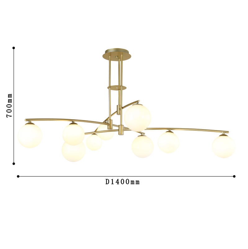 Подвесная люстра Favourite Equilibrium 4039-9P, D1400*H700, золота, плафоны из выдувного белого стекла дуплекс, лампу G9 можно менять