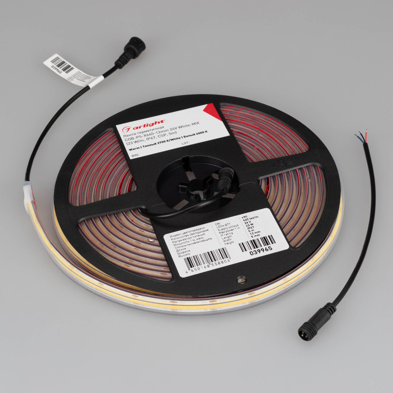 Лента герметичная COB-PS-X640-12mm 24V White-MIX (23 W/m, IP67, CSP, 5m) (Arlight, Изменяемая ЦТ) 039965. Цена указана за 5 метров. Продается кратно 5 метрам.
