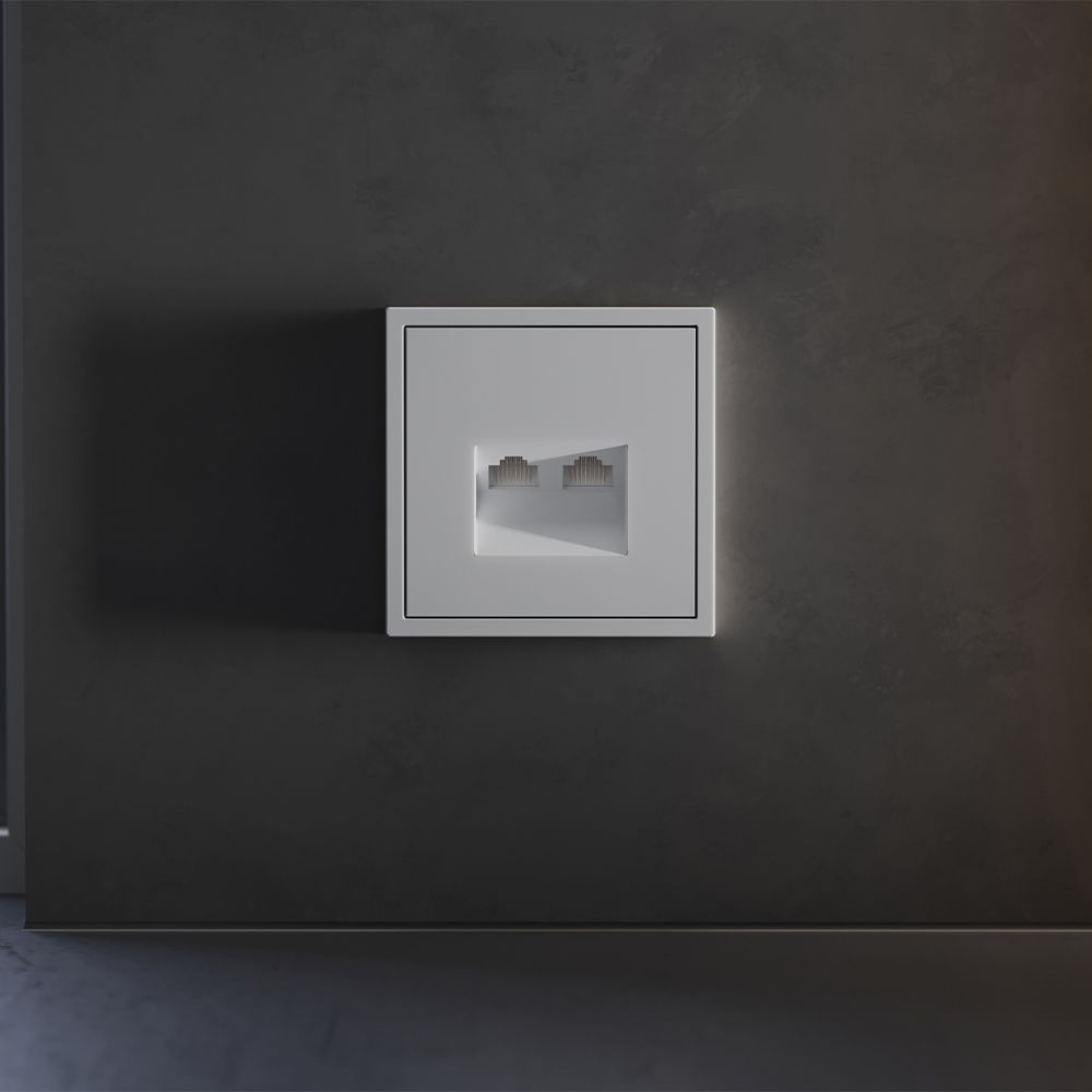 Накладка для розетки компьютерной двойной RJ45+RJ45 кат.6, S70, серый Voltum VLS001416