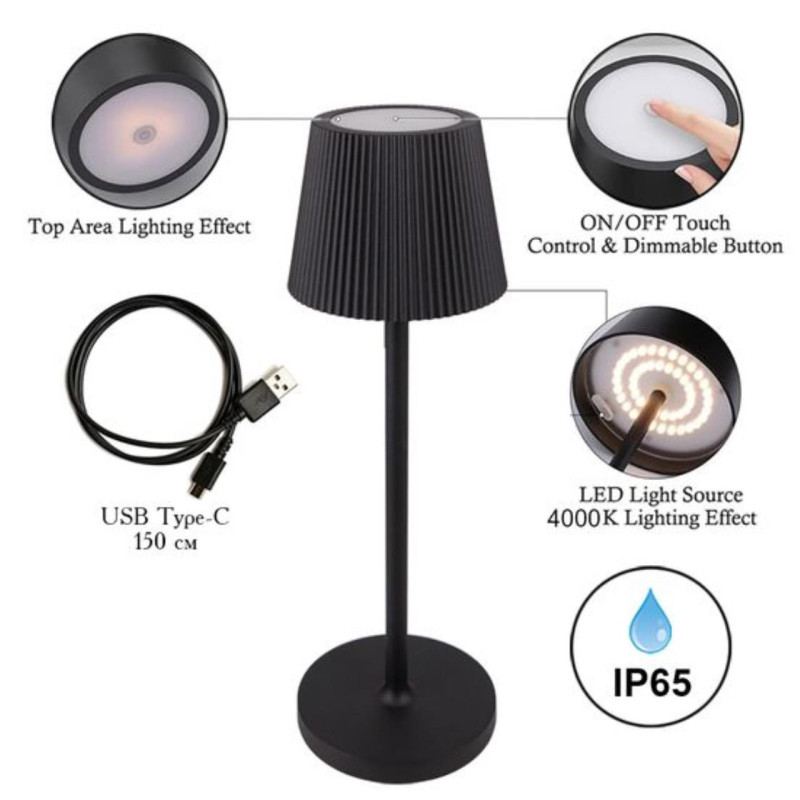 Настольная лампа 38 см, 3W, 4000K, Arte Lamp FUYUE A1616LT-1BK, черный