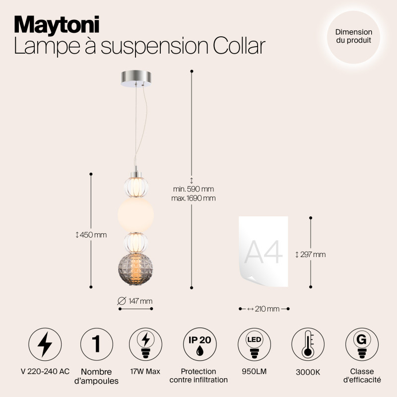 Подвесной светодиодный светильник Maytoni Collar P069PL-L17CH3K, 17W LED, 3000K, хром