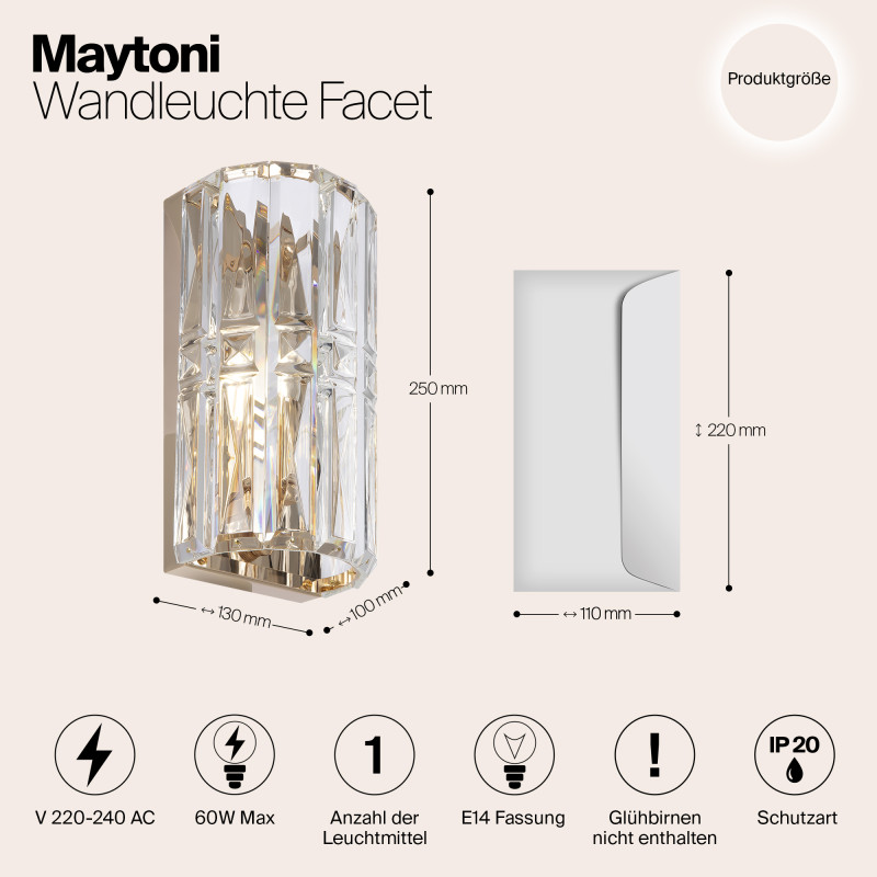 Светильник 25 см, Maytoni Facet MOD094WL-01G, золото