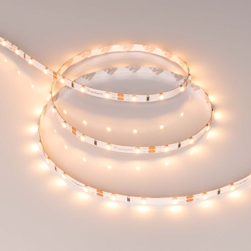 Лента RT-A60-5mm 12V Warm2400 (4.8 W/m, IP20, 2835, 5m) (Arlight, узкая) 028616(2). Цена указана за 5 метров. Продается кратно 5 метрам.