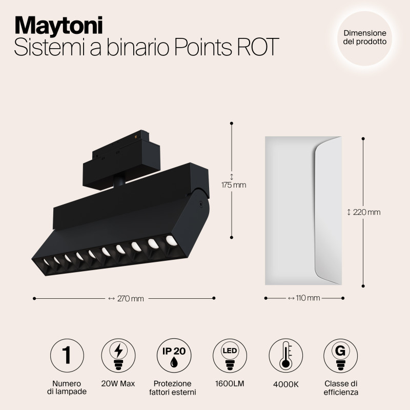 Светодиодный светильник 27 см, 20W, 4000K, Maytoni Track lamps S35  TR015-2-20W4K-B, 20W LED, 4000K, черный трековый