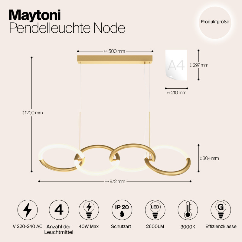 Светильник 97 см, 40W, 3000K, Maytoni MOD165PL-L40G3K, золото