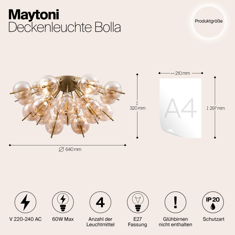 Потолочная люстра Maytoni Bolla MOD133CL-04BS, диаметр 64 см, латунь