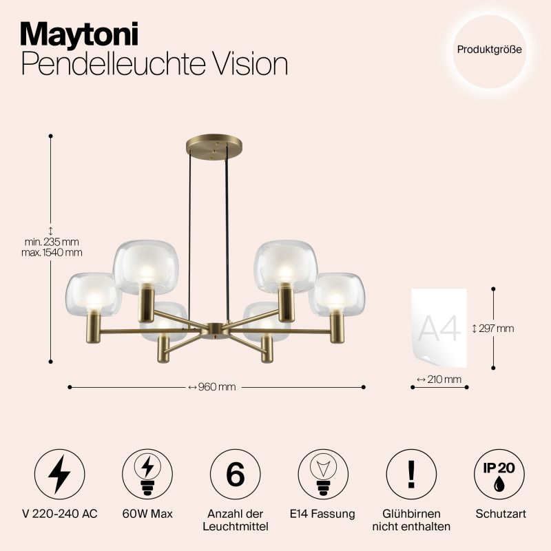 Светильник 96 см, Maytoni Vision MOD411PL-06G, золото