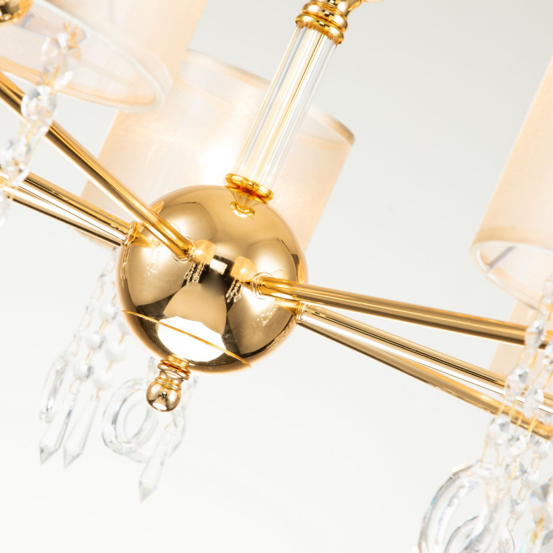 Подвесная люстра Favourite Ventus 2891-7P, D820*H460/1460, Каркас золотого цвета, плафон из органзы янтарного цвета, декоративные элементы из стекла и хрусталя