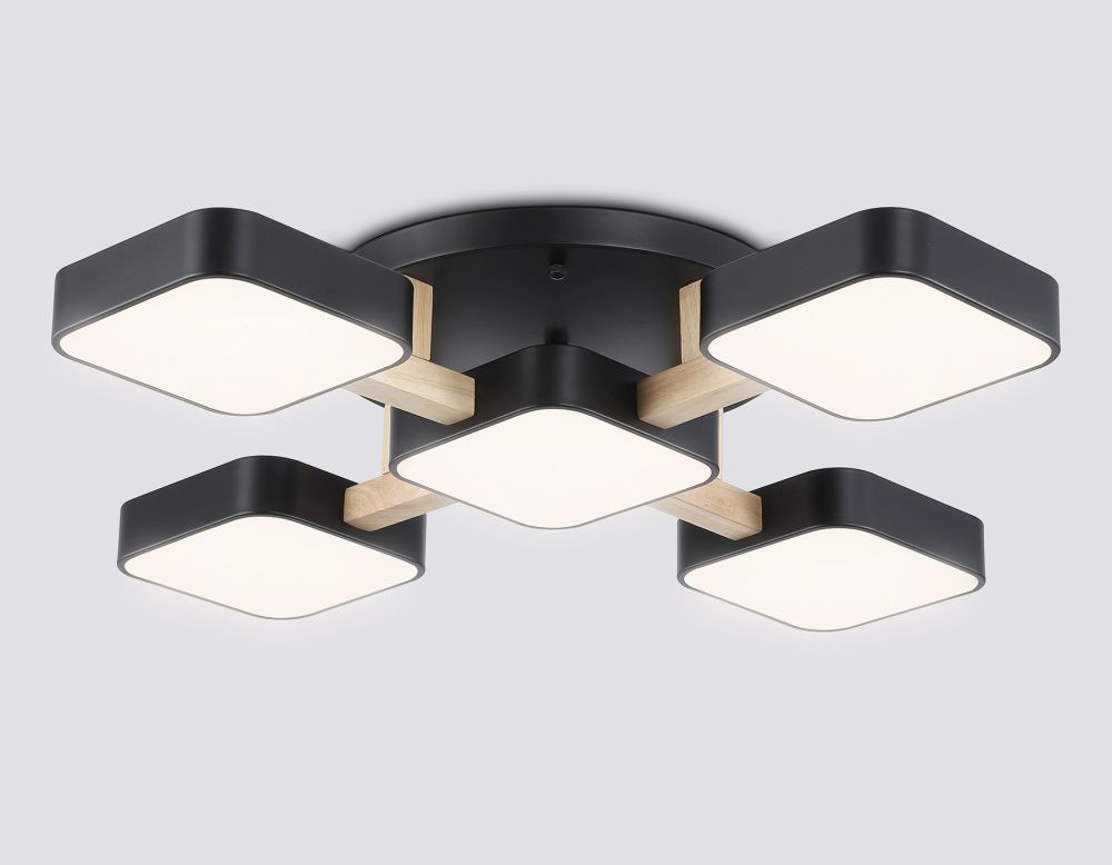 Люстра светодиодная на штанге 67,5*67,5*11- см, **W, 3000-6000K, Ambrella Light Comfort FL4883, черный, дерево