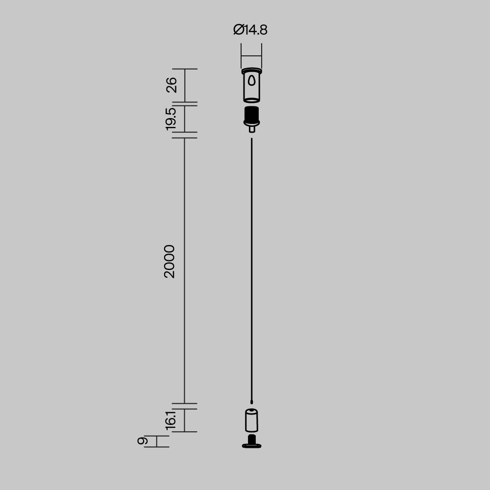Тросовый подвес (Чёрный, 2 м), ALM-P-B-2000 642045, 200*2*2 см, Maytoni Led Strip 642045, Черный