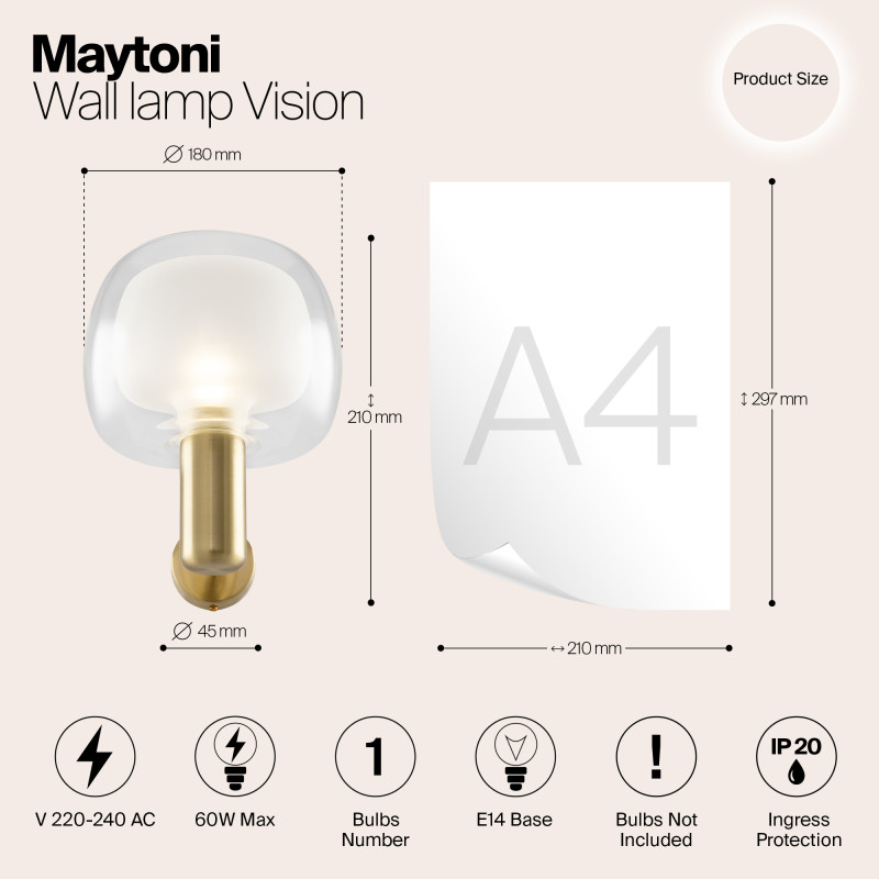 Светильник 21 см, Maytoni Vision MOD411WL-01G, золото