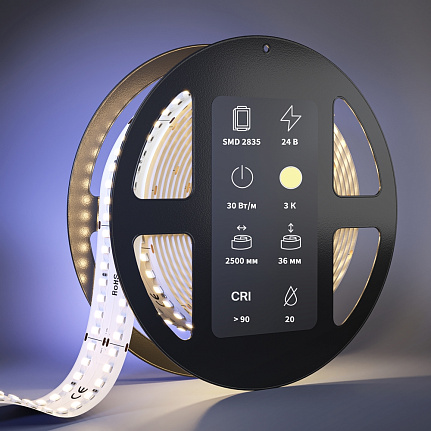 Узкая светодиодная лента Ultra 24В 2835 9,6Вт/м 3000К 5м IP20 201109 Maytoni  Led Strip, цена за метр, отгружается по  5 м