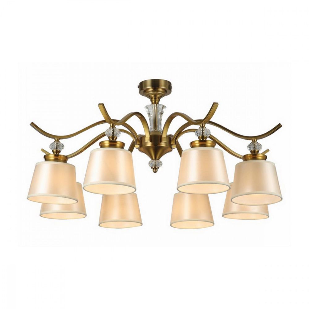 Люстра F-Promo Unitas 2853-8P, D750*H380, латунь, хрустальный декор, плафон из ткани жемчужно-кремового оттенка