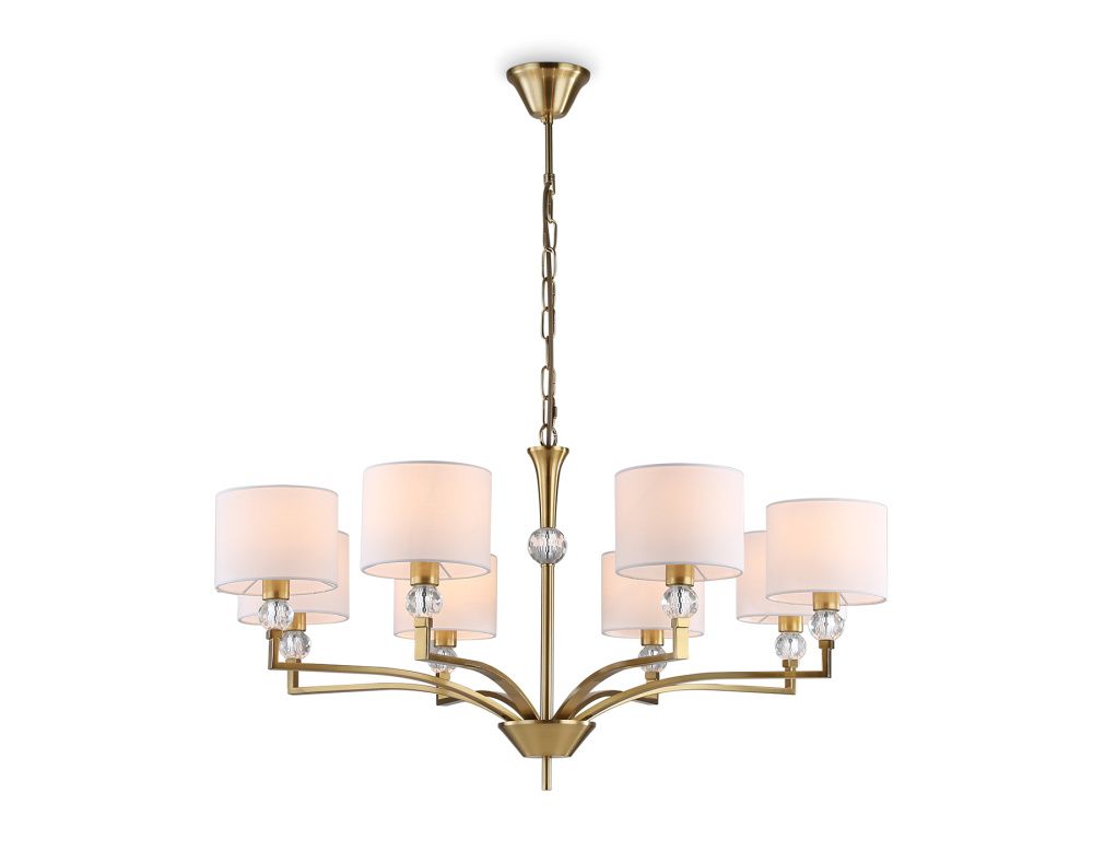 Подвесная люстра с абажурами и хрусталем **88- см, 8*E14*40W, K, Ambrella Light High Light LH71133, латунь