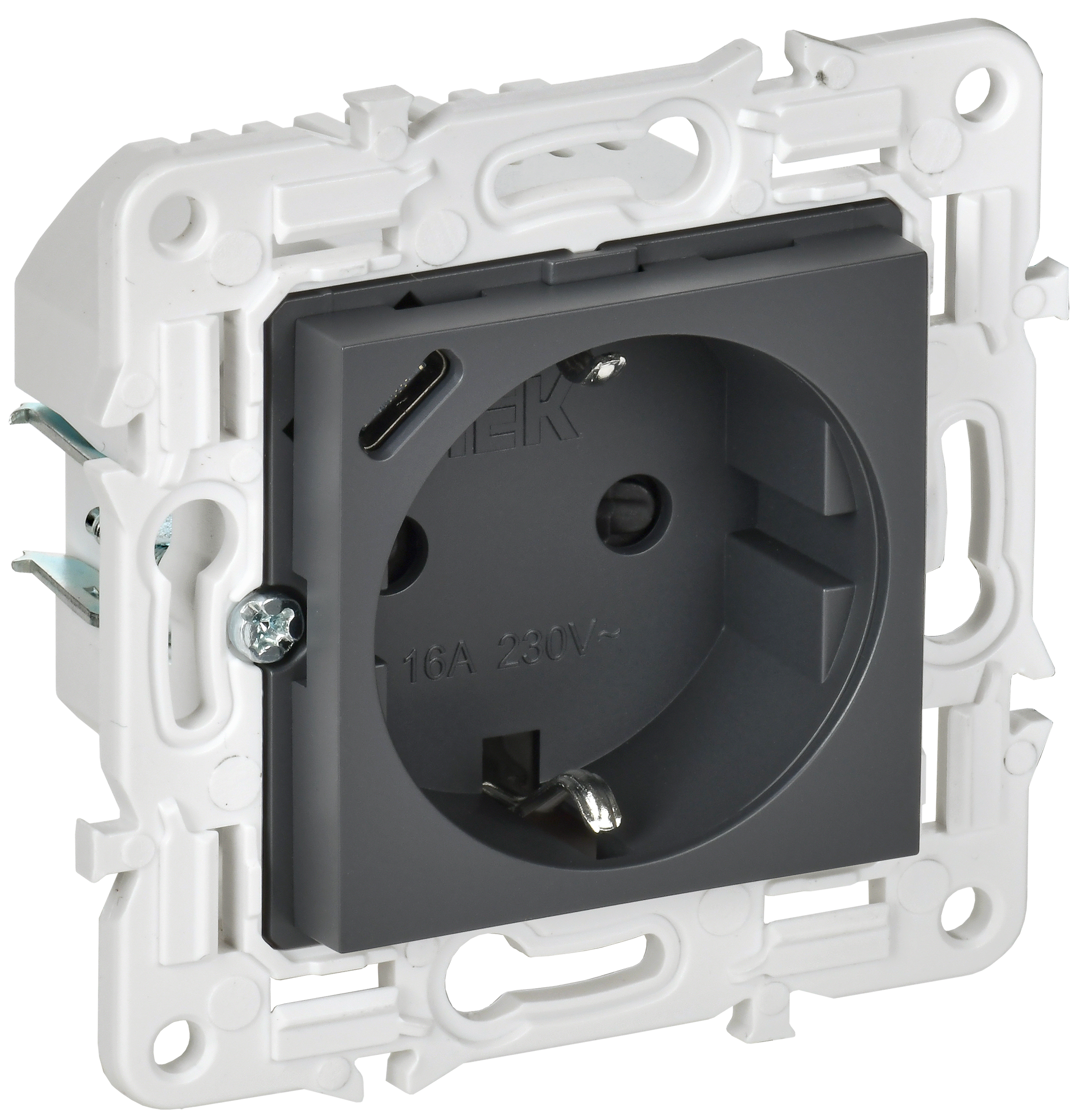 SKANDY Розетка с з/к/ш 16А с USB C 18Вт SK-R17T титан IEK, SK-R14-16-U14-018-K48